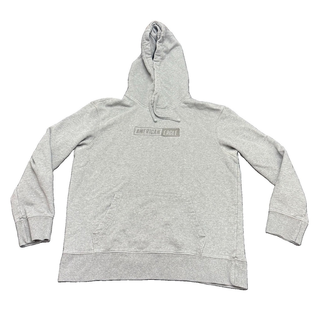 American Eagle Gray Hoodie Sweatshirt with Embroidered Box Logo Men's Size Large